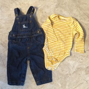 Carters Denim Overalls, Old Navy Onesie Set